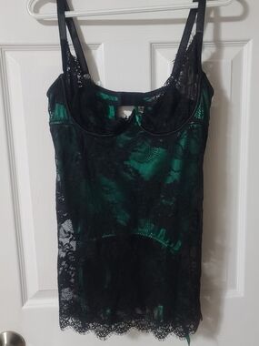 Dreamgirl Black Lace Slip with Green Satin Lining